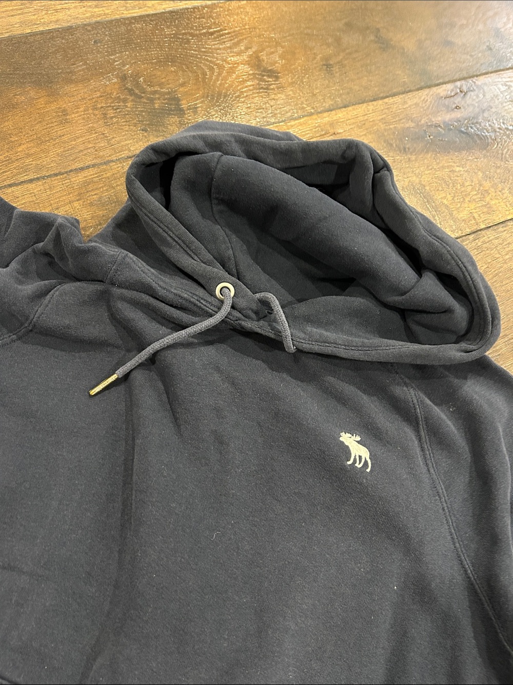 Abercrombie & Fitch navy Pullover Hoodie with Small Embroidered Moose